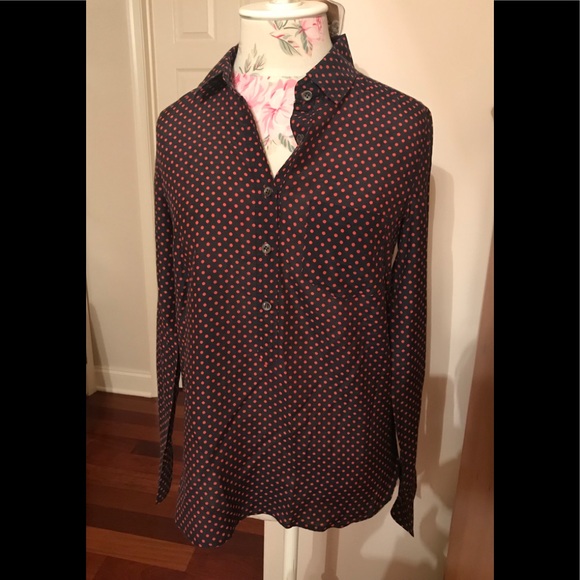 Navy with red polka dot cotton poplin blouse - Picture 1 of 2